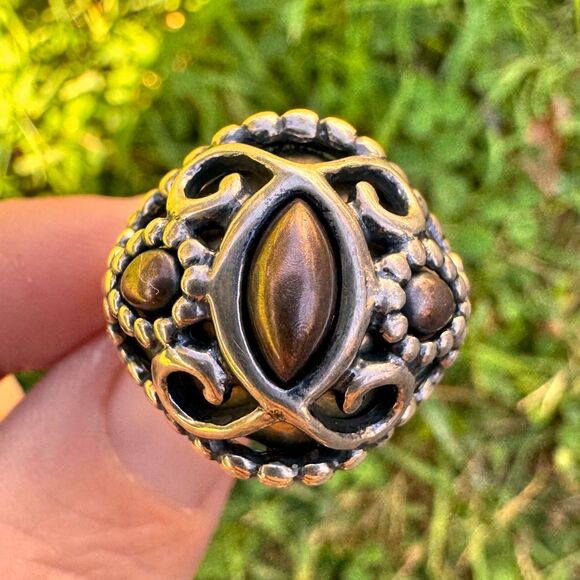 Vintage Carolyn Pollack Sterling Silver Brass Copper Open Work Ring Size 8.5 - Picture 13 of 16